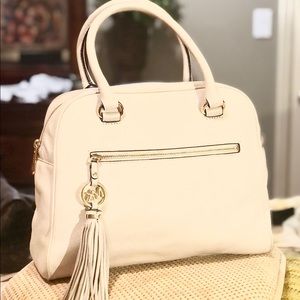 Michael Kors Knox Tassel Beige Leather Satchel